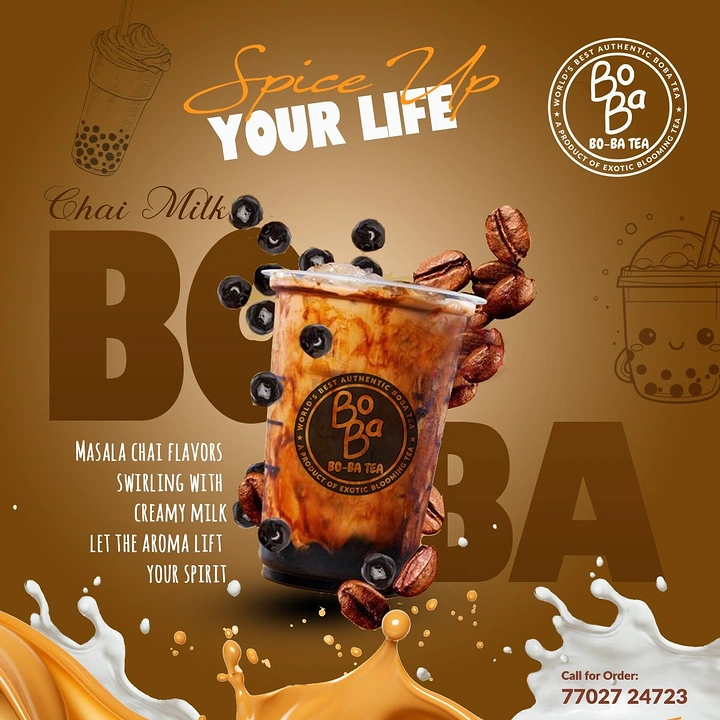 Bubble Tea & Boba Shops creative ad: Spice pun drives flavorful splash composition
