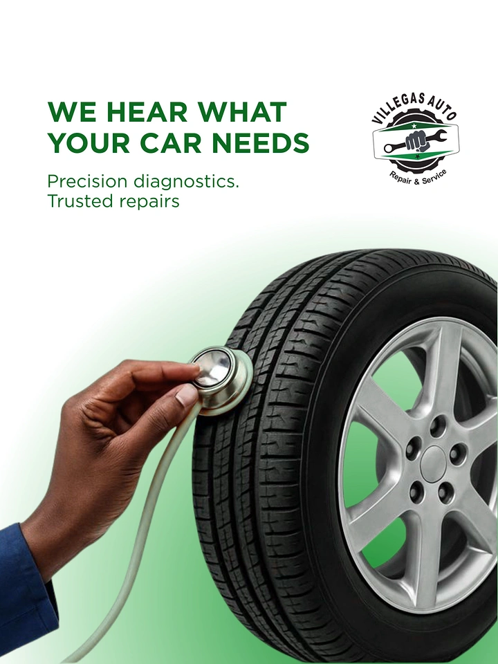 Auto Repair & Garages creative ad: Stethoscope on tyre: car diagnostics