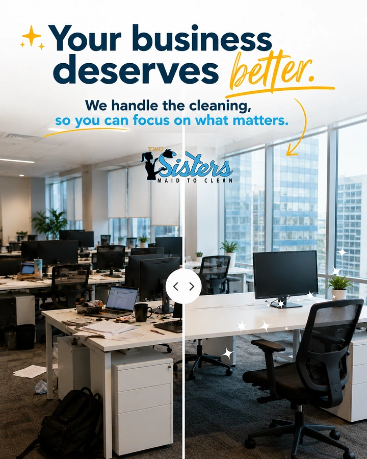 Cleaning Services creative ad: Before/after slider split of office