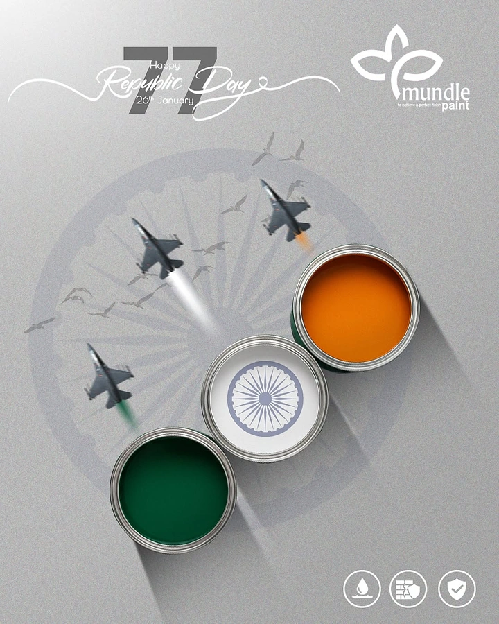 Republic Day creative ad: Three open paint cans in saffron, white and green with fighter jets