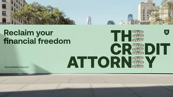 Credit Repair & Credit Score Services creative ad: Typography integrates with attorney architecture
