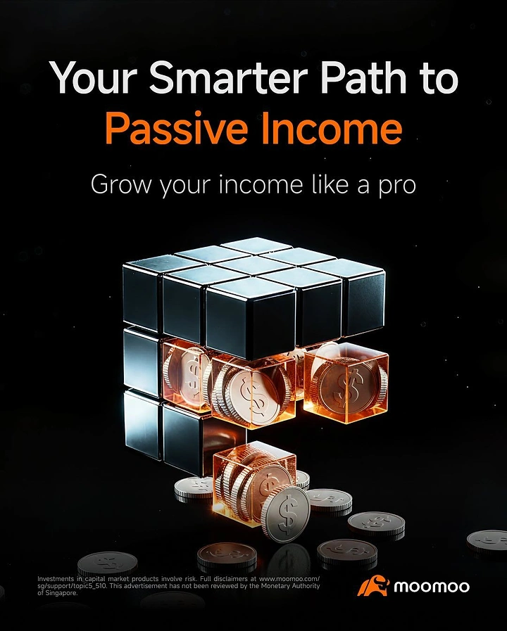 Stock Brokers & Investing creative ad: Metallic puzzle cube with glowing orange glass cubes holding dollar coins
