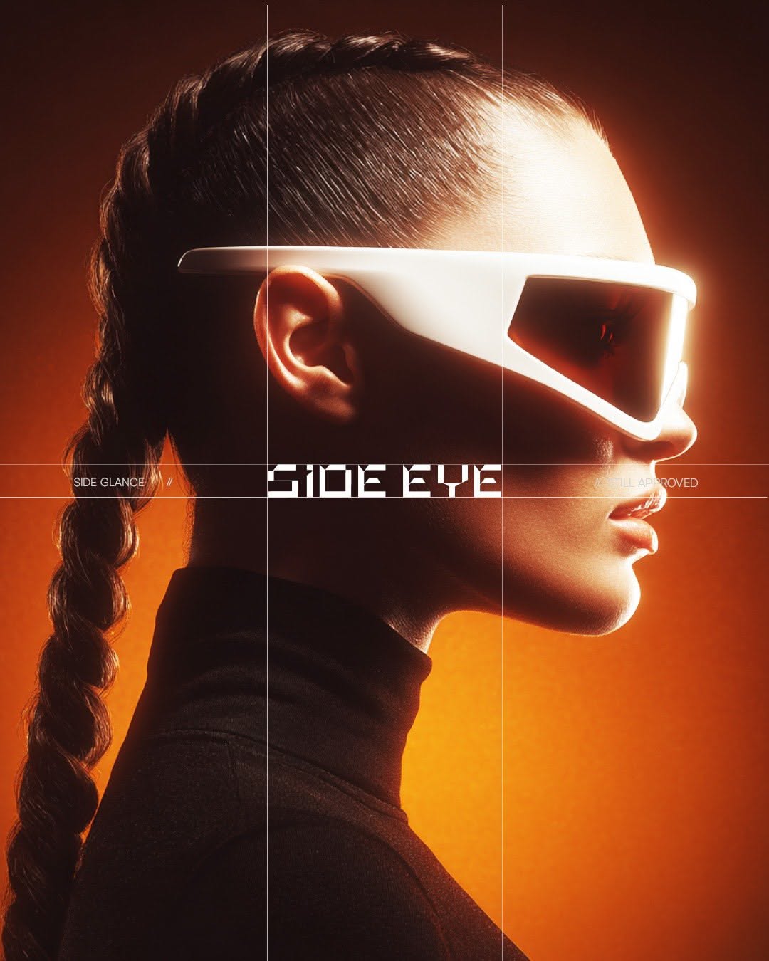 Carousel: Profile of a woman wearing white wraparound shield sunglasses, slide 1