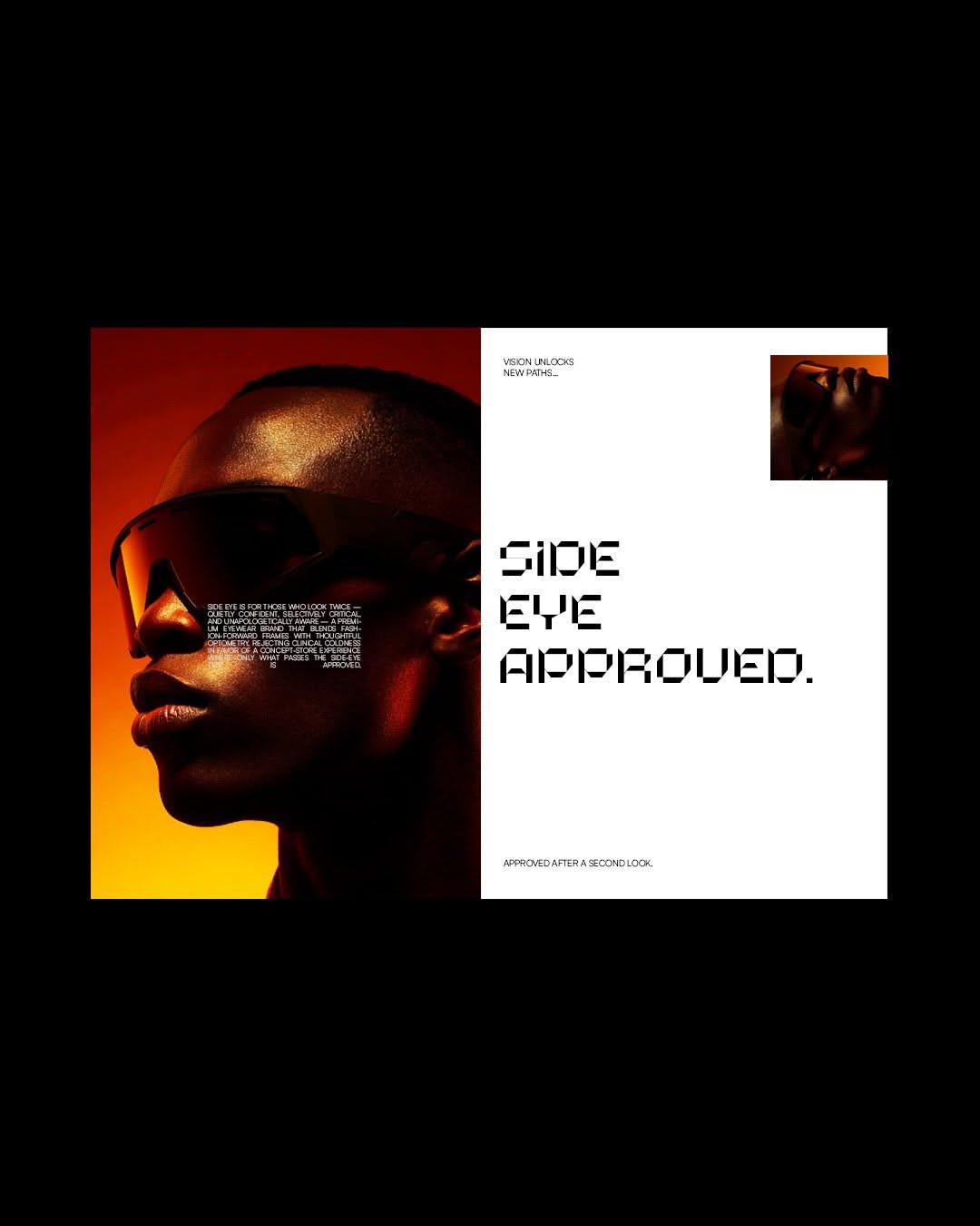 Carousel: Profile of a woman wearing white wraparound shield sunglasses, slide 2