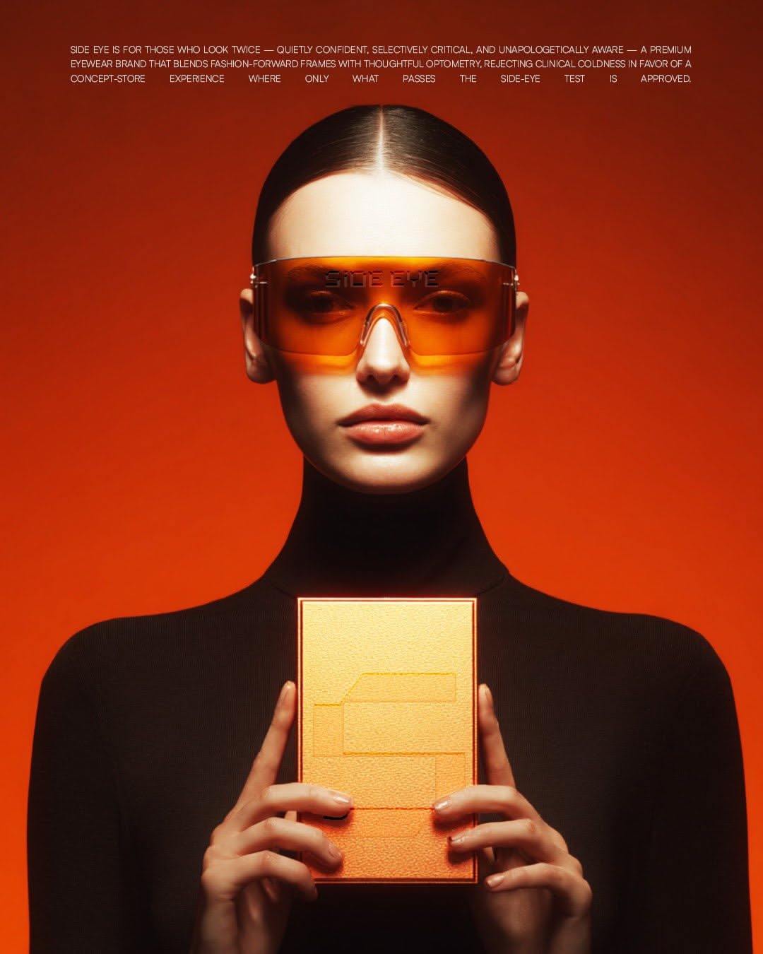 Carousel: Profile of a woman wearing white wraparound shield sunglasses, slide 6