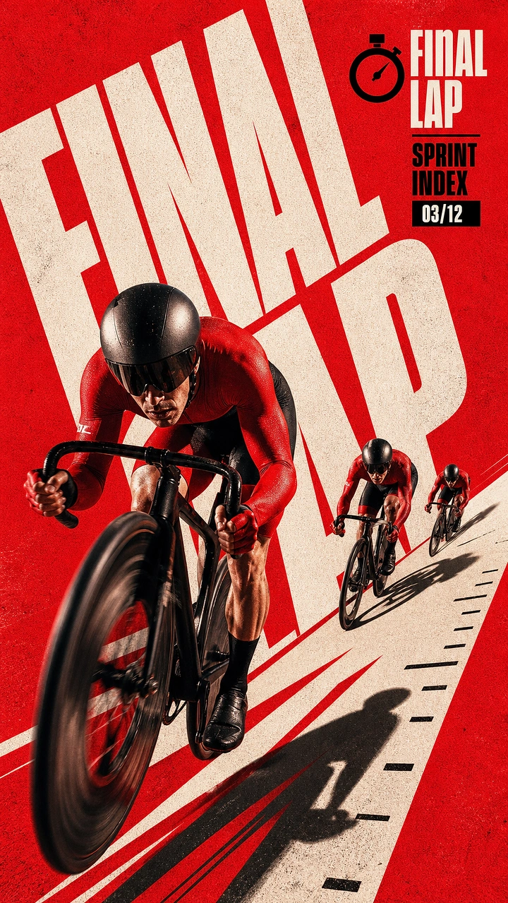 Gym & Fitness creative ad: Track cyclists sprinting on a diagonal velodrome lane