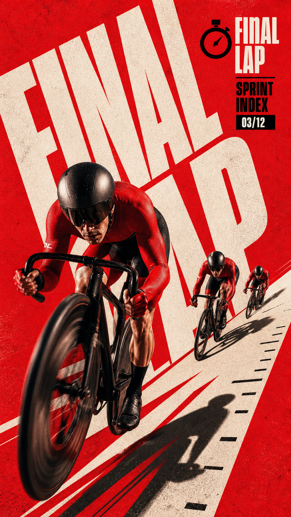 Track cyclists sprinting on a diagonal velodrome lane