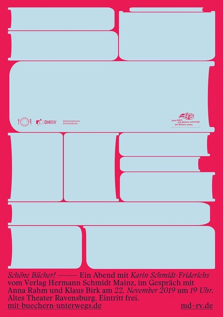Bookstores creative ad: Abstract stacked books form event poster