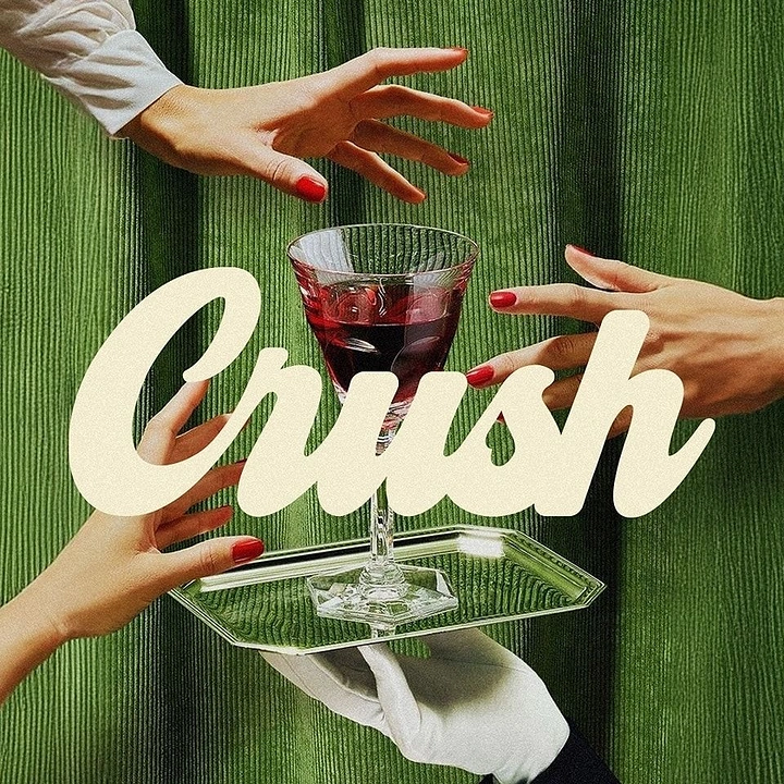 Valentine's Day creative ad: Hands reaching for a red drink on a glass tray