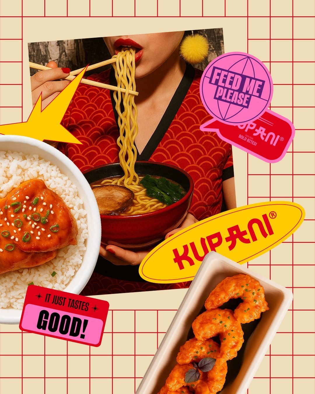 Instagram post: Comic slurping scene with witty labels