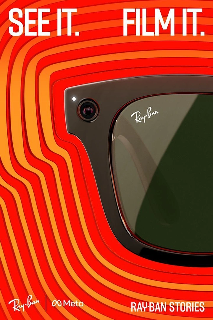 Electronics creative ad: Extreme close-up of smart sunglasses frame with built-in camera