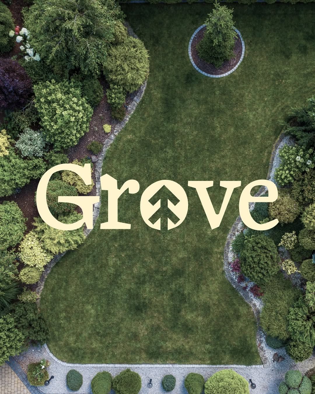 Instagram post: Aerial garden with tree-shaped O wordmark