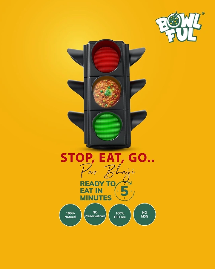 Frozen Foods & Ready-to-Cook creative ad: Traffic light with pav bhaji as the amber light