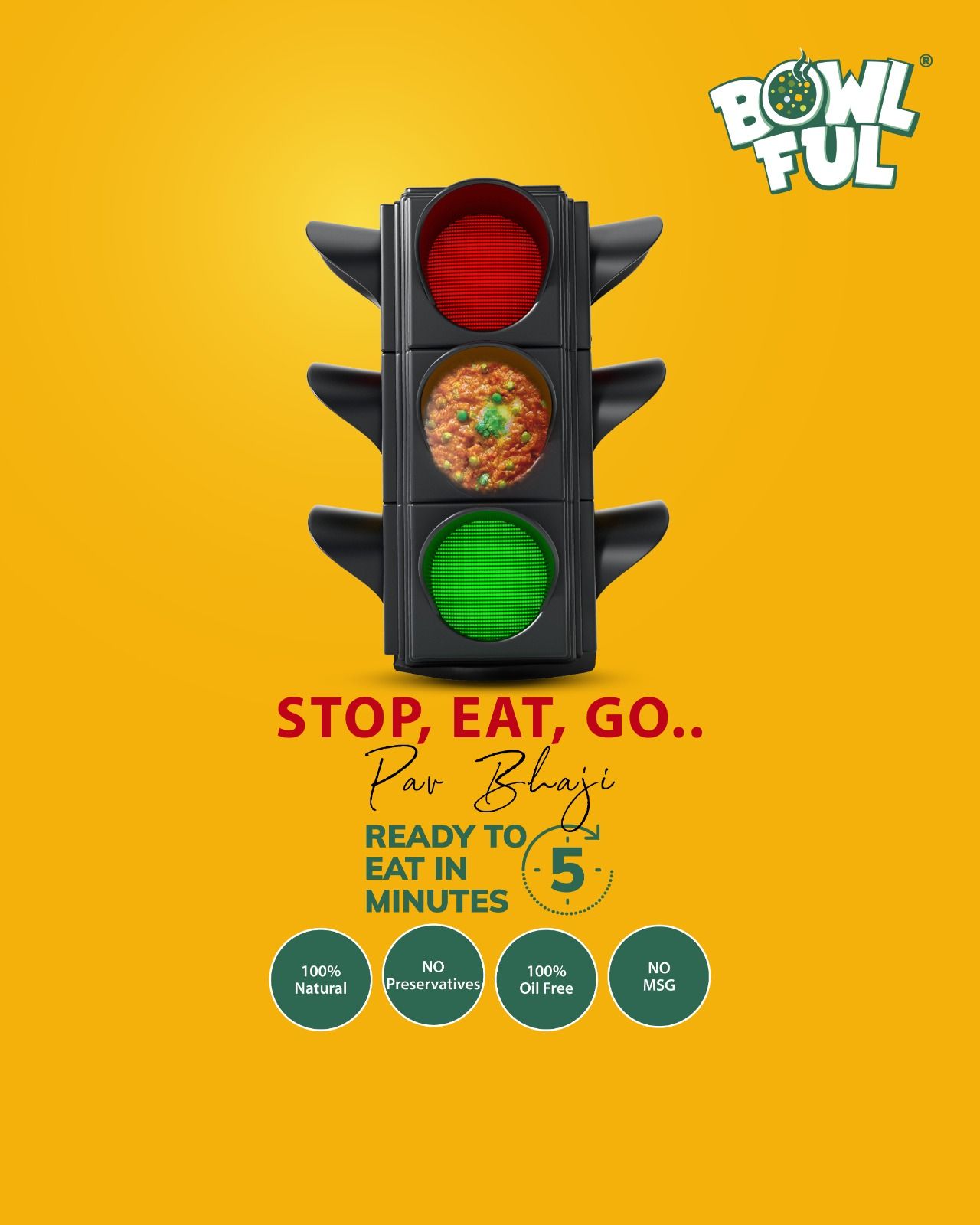 Instagram post: Traffic light with pav bhaji as the amber light