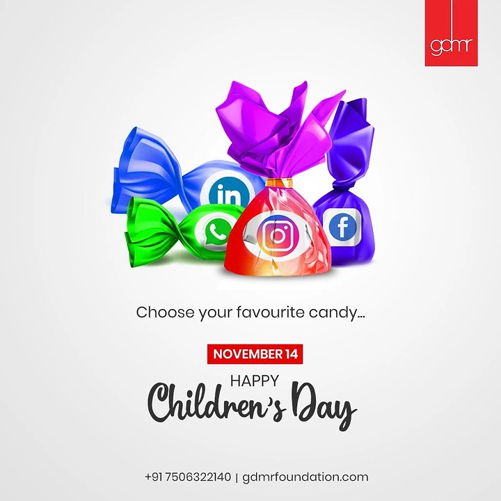 Children's Day creative ad: Glossy wrapped candies branded with social media app icons