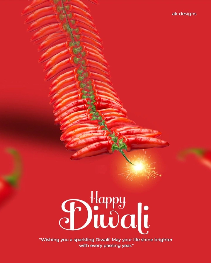 Diwali creative ad: String of red chillies styled as a lit firecracker ladi