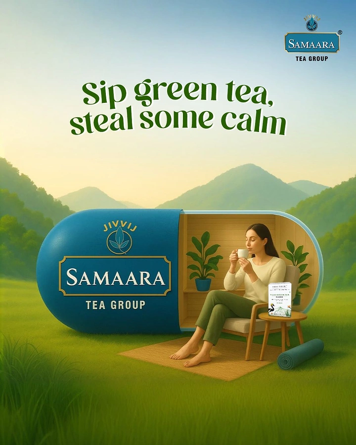 Tea & Chai Brands creative ad: Tea tin becomes calm retreat room