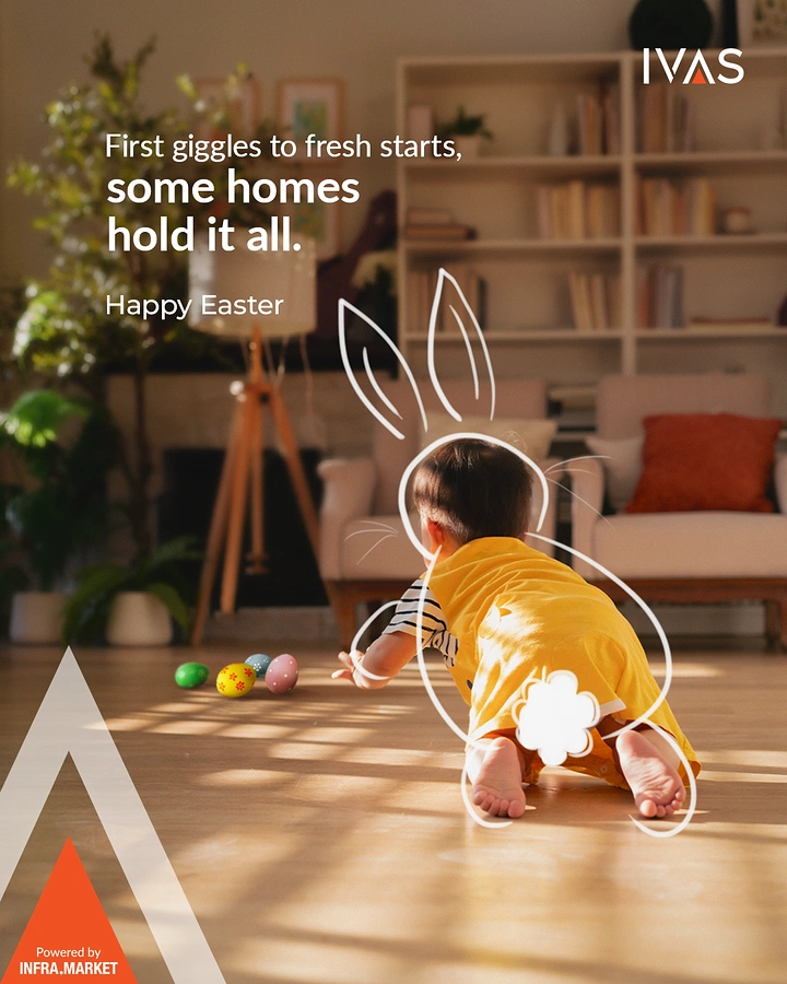 Easter creative ad: Crawling baby outlined as an Easter bunny
