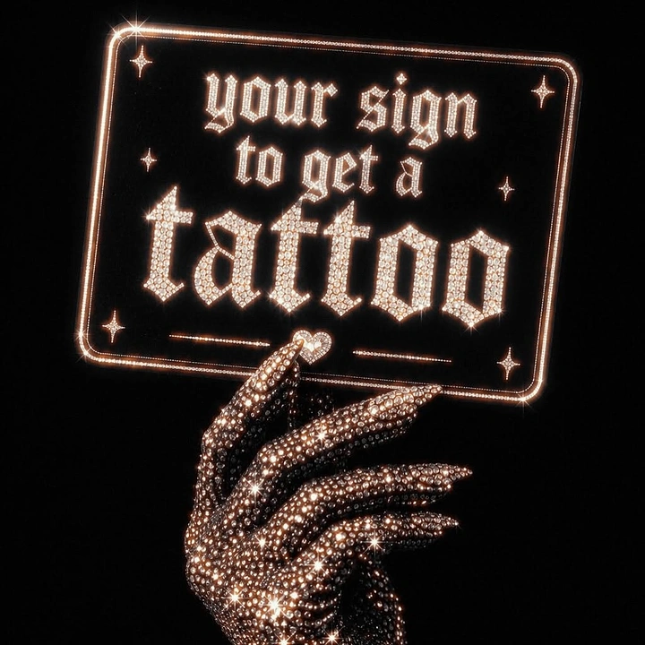 Tattoo Studios creative ad: Glitter hand holding 'your sign' pun