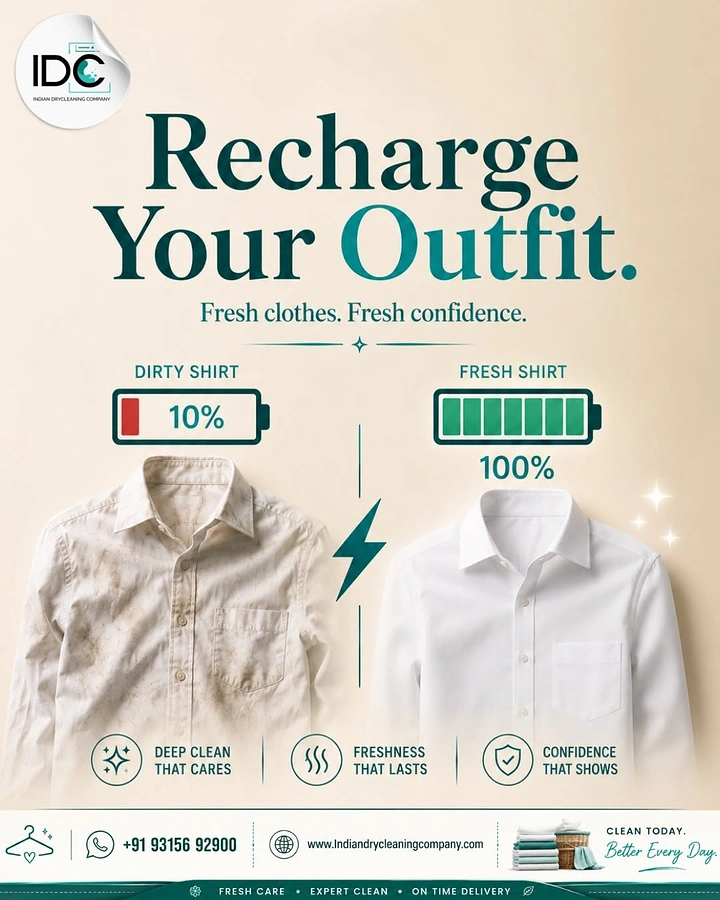 Laundry & Dry Cleaning creative ad: Shirt battery charge dirty-to-fresh metaphor