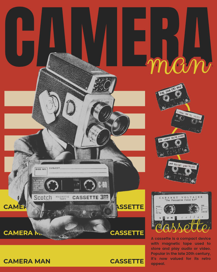 Instagram post: Retro camera-man cassette visual concept