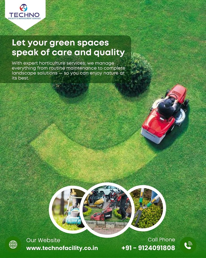 Landscaping & Gardening creative ad: Mower-cut smiley face in lawn from above