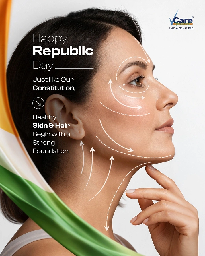 Republic Day creative ad: Woman's side profile with dashed facial-contour lift arrows