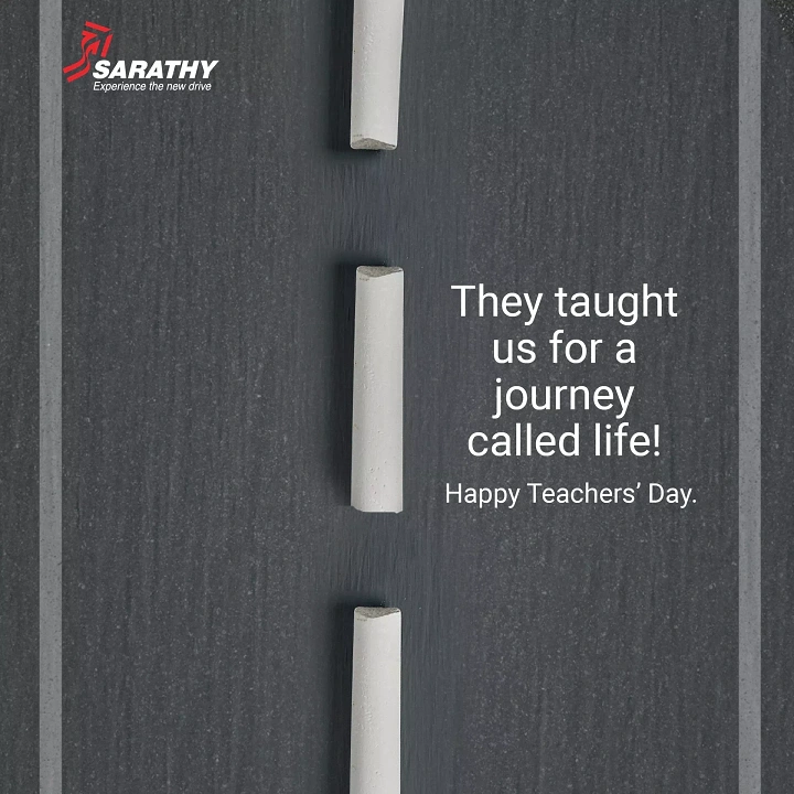 Teachers Day creative ad: Top-down road with chalk sticks forming the dashed centre line