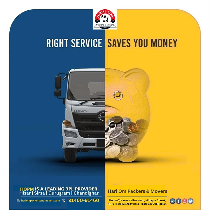 Movers & Packers creative ad: Split truck and piggy bank savings metaphor