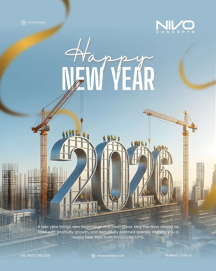 New Year creative ad: Giant steel 2026 numerals being built by cranes and workers