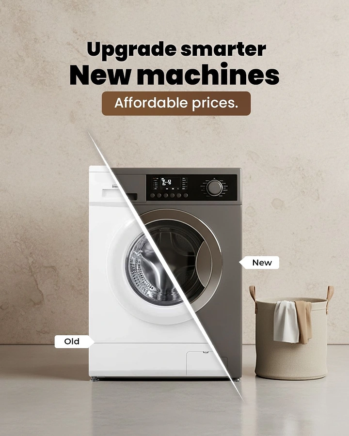 Home Appliances creative ad: Split old/new washer upgrade diagonal