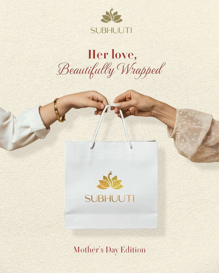 Mother's Day creative ad: Two hands, a daughter's and a mother's, sharing a white gift bag