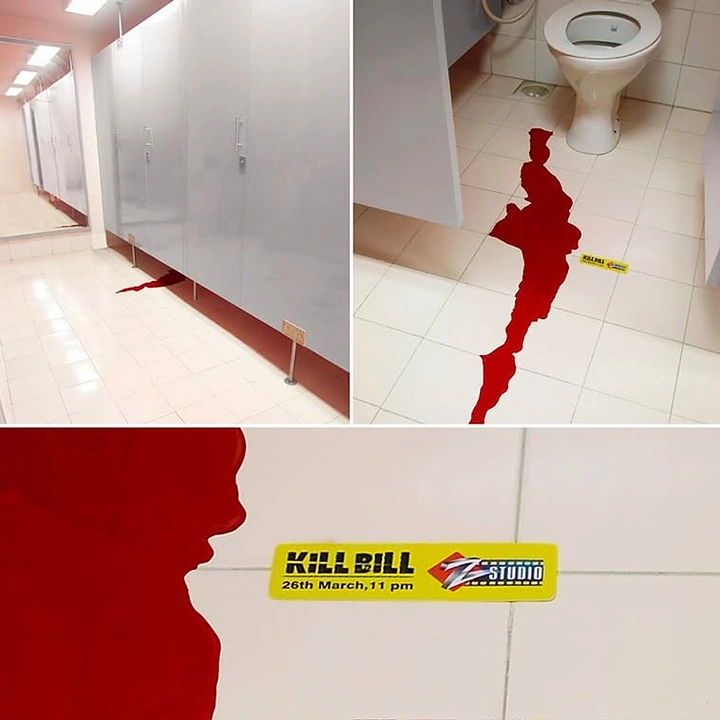Cinemas & Movie Theatres creative ad: Blood trail ambient ad for Kill Bill