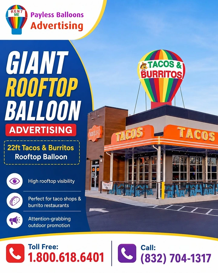 Balloon & Party Decorators creative ad: Rooftop balloon as giant billboard