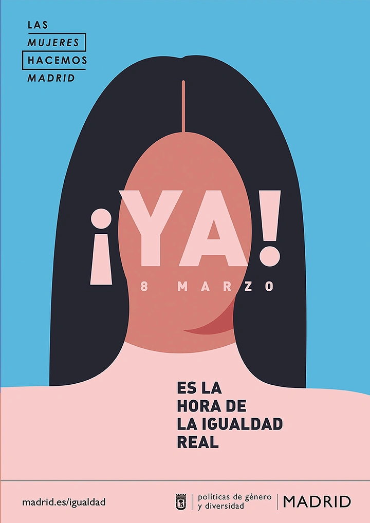 Women's Day creative ad: Flat faceless portrait of a woman with long black hair