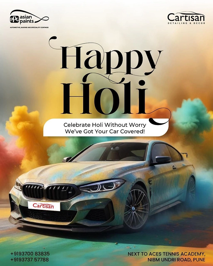Holi creative ad: Car detailing: 'we've got your car covered'