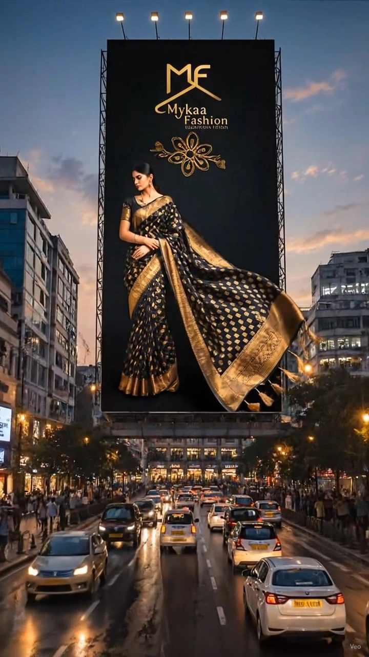 Ethnic Wear & Sarees creative ad: Saree campaign shown as city billboard