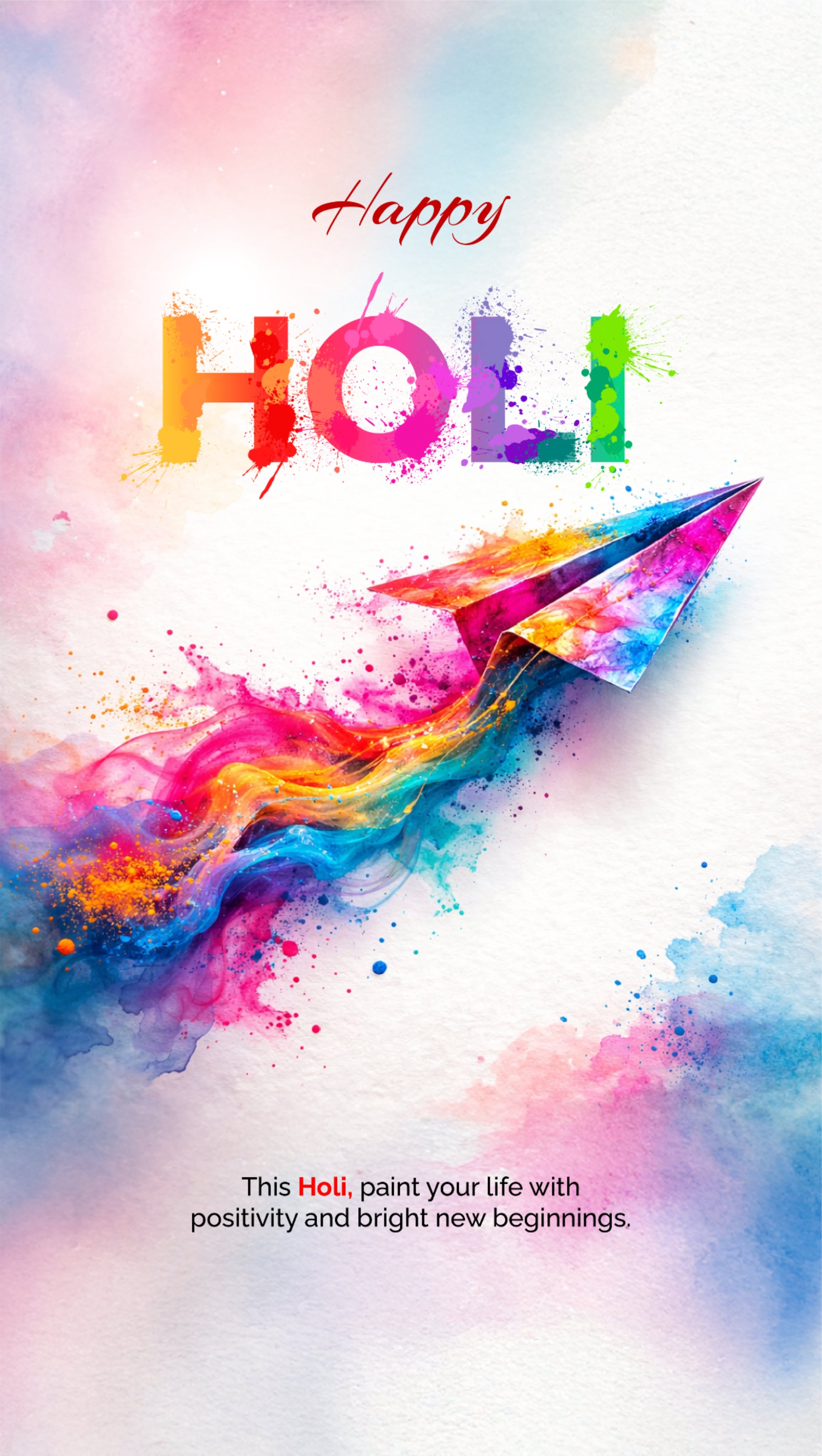 Rainbow paper plane trailing watercolour paint