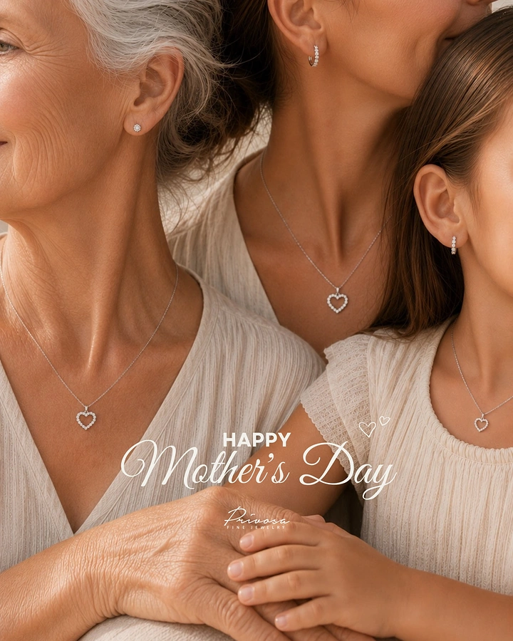 Mother's Day creative ad: Grandmother, mother and daughter wearing matching heart pendants