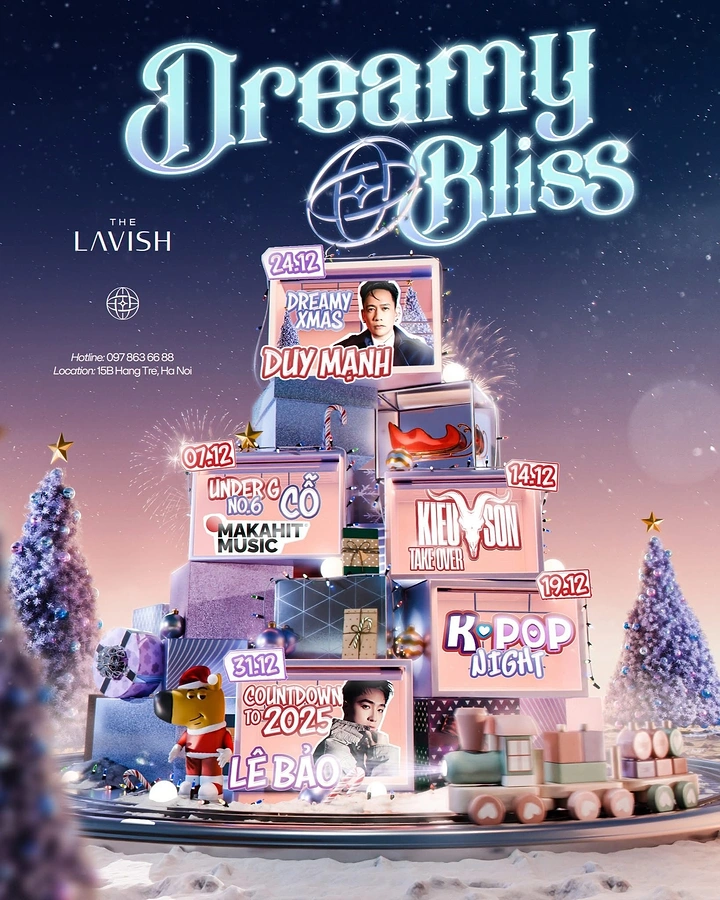 Christmas creative ad: 3D tower of pastel gift boxes as event date screens