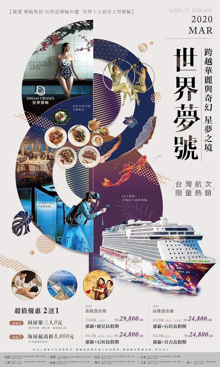Cruises & Cruise Lines creative ad: Unexpected circular collage for cruise promotion