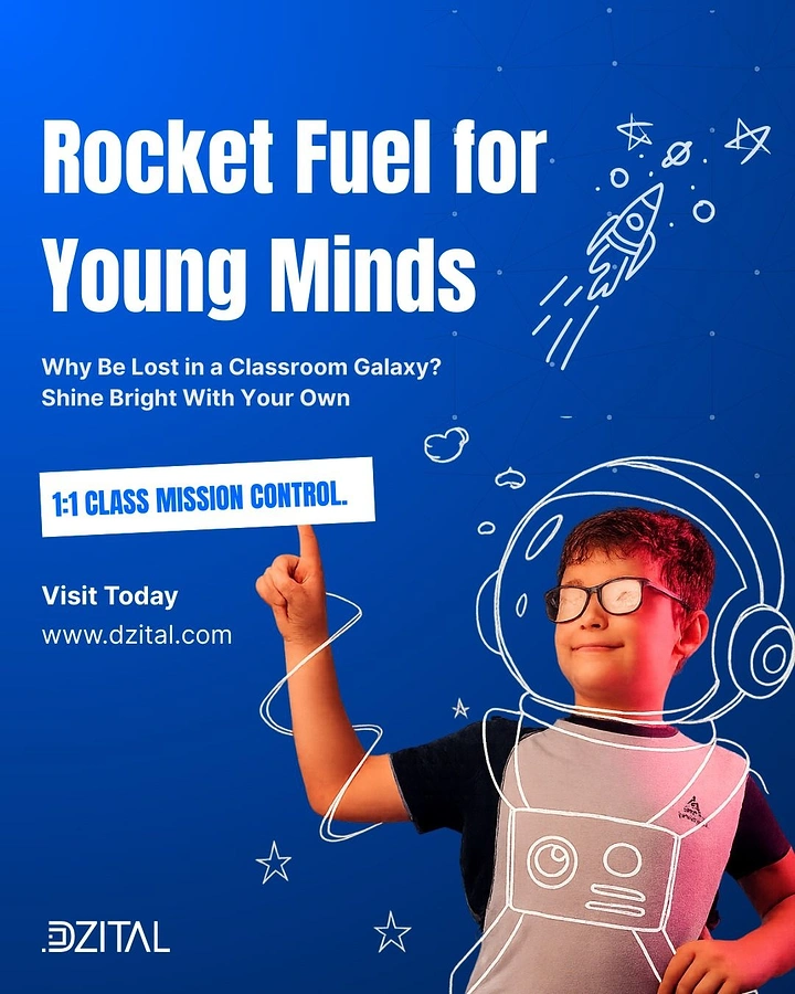 Robotics & STEM Classes creative ad: Rocket fuel metaphor for young minds