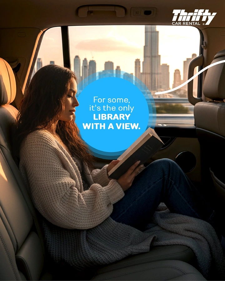 Car Rental creative ad: Car as library with a view