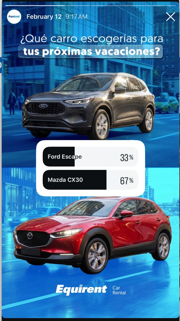 Car Rental creative ad: Instagram poll story car choice engagement