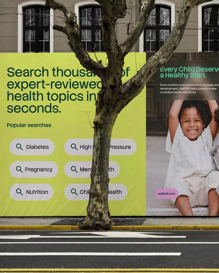 Pediatricians & Children's Clinics creative ad: Search interface becomes child-health tree
