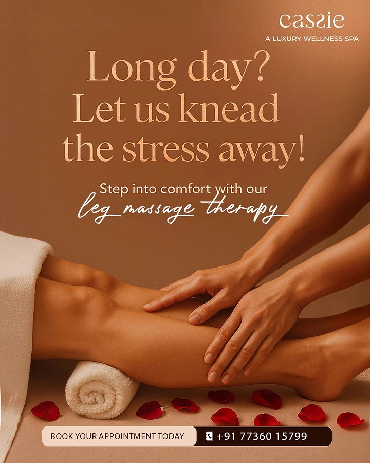 Spa & Massage creative ad: Knead-the-stress pun, warm polished layout