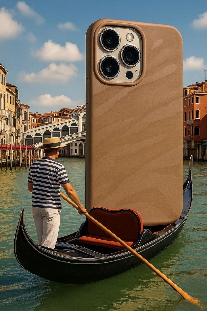 Phone Cases & Mobile Accessories creative ad: Case staged as Venetian gondola