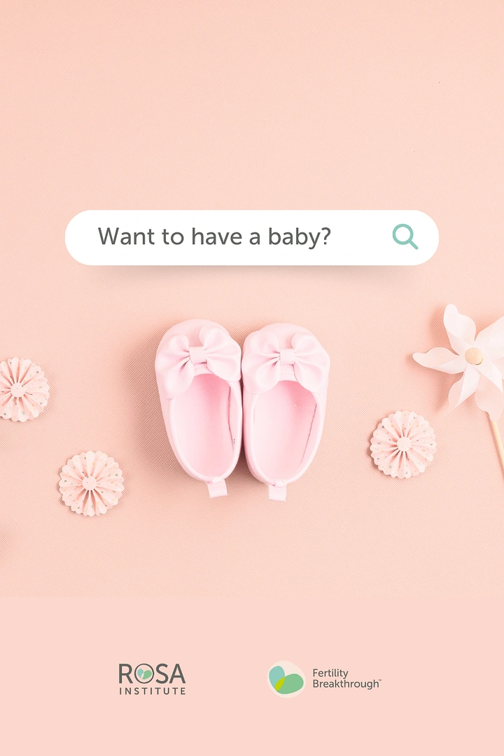 IVF & Fertility Clinics creative ad: Search bar 'want a baby' with booties