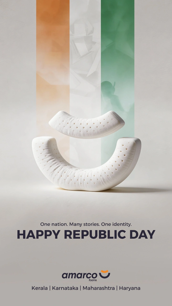 Republic Day creative ad: White perforated foam pieces arranged into a smile