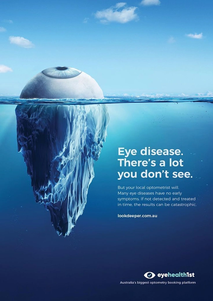 Creative ad: Eyeball as tip of an underwater iceberg